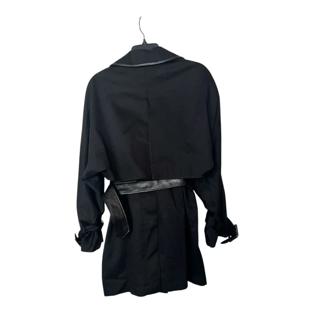 The Kooples LEMAL Trench Coat Black Leather Belt Cotton Size 34 US 2 $618 NWT - Picture 4 of 14